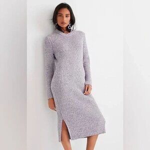 J Crew Elegant Lilac Heather RIbbed Knit Thick Long Sweater Dress Size Medium
